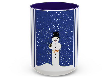 Snowman in Falling Snow Colorful Mugs (11oz, 15oz)
