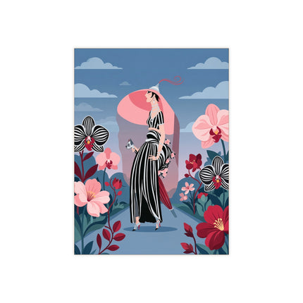🌸🖤 The Striped Orchid Promenade Ceramic Tile – Art Deco Floral Fashion
