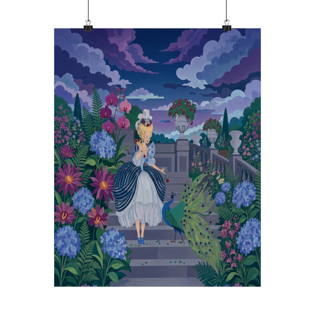 🦚🌙 The Lady Of The Midnight Peacock Garden Matte Vertical Poster – Art Deco Floral Elegance