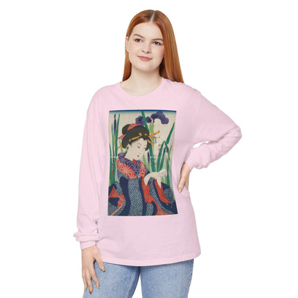 Woman with Origami Crane Garment-dyed Long Sleeve T-Shirt