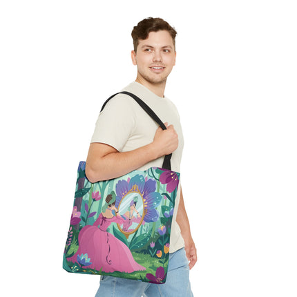 🌸🪞 The Lady Of The Enchanted Garden Mirror Tote Bag – Art Deco Floral Fantasy