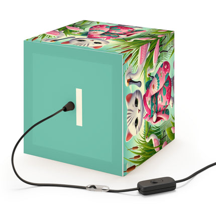 🌸🦩 Geisha Kitten Strolls Among the Spoonbills Light Cube Lamp – Serene Grace & Marshland Wonder