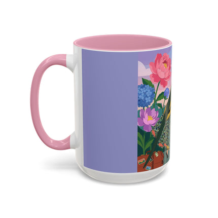 The Lady And The Crimson Birdcage Colorful Mugs – Art Deco Tropical Garden Elegance