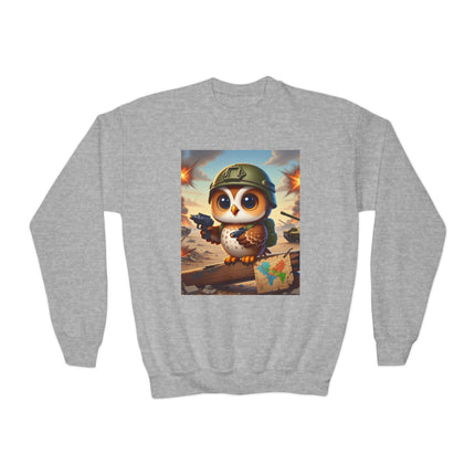 Owl on the Front Lines Youth Crewneck Sweatshirt – Courage, Wisdom & Quiet Strength