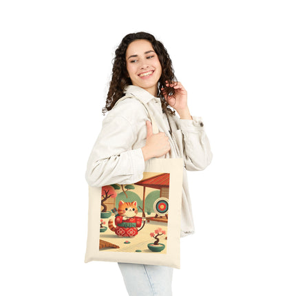 Archer Kitten in the Zen Garden Cotton Canvas Tote Bag – Focus, Whimsy & Zen Balance