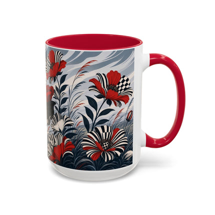 ☔🌹 The Scarlet Checkerboard Rainstorm Colorful Mug – Art Deco Floral Elegance