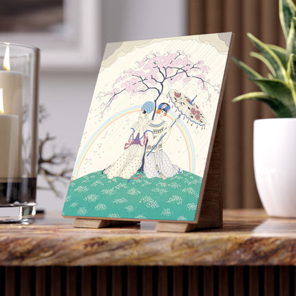 🌈☂️ Beneath The Rainbow Tree Ceramic Tile – Art Deco Spring Fantasy