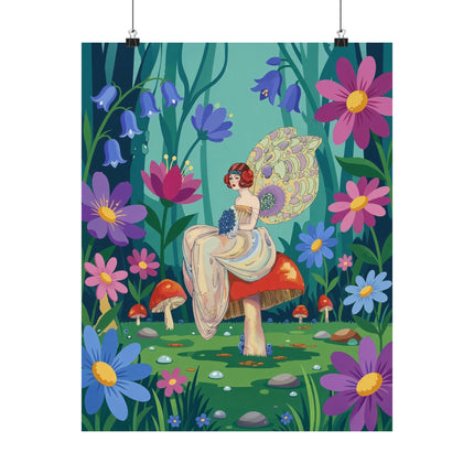 🧚🍄 The Lady Of The Mushroom Forest Matte Vertical Poster – Art Deco Fairy Whimsy