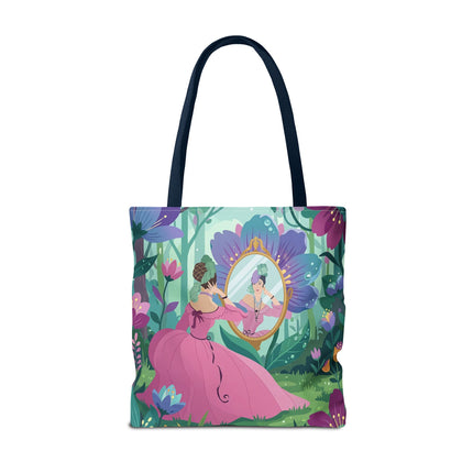 🌸🪞 The Lady Of The Enchanted Garden Mirror Tote Bag – Art Deco Floral Fantasy