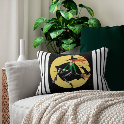 A Witch’s Moonlit Flight Spun Polyester Lumbar Pillow