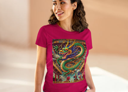 Tibetan Dragon Over Kabuki Duel Women's Midweight Cotton Tee