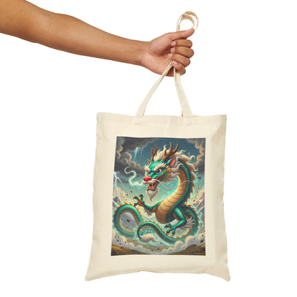 The Tibetan Dragon in Battle Cotton Canvas Tote Bag – Power, Motion & Mythic Energy