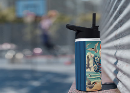 Geisha Kitten by the Seaside Stainless Steel Water Bottle, Standard Lid