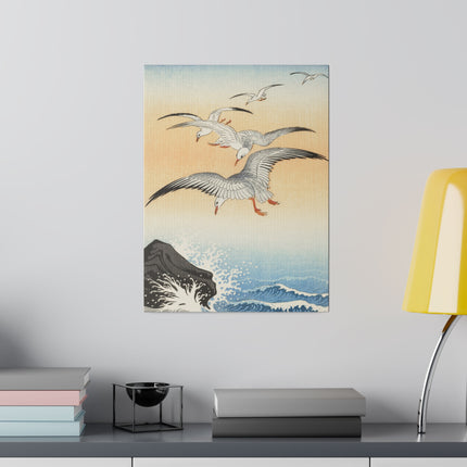 Five Seagulls Above Turbulent Sea by Ohara Koson – Japanese Seascape