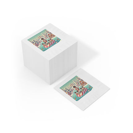 Nutcracker Candy-Striped Adventure White Coined Napkins