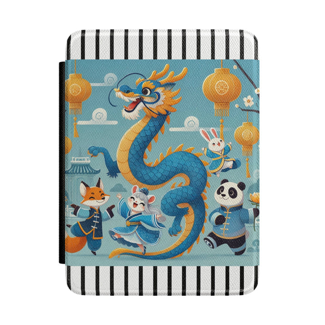 Blue & Gold Dragon Festival Parade Kindle Case – Joyful Celebration & Cultural Magic