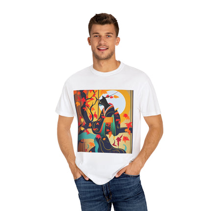 Black Cat in Kimono Unisex Garment-Dyed T-shirt