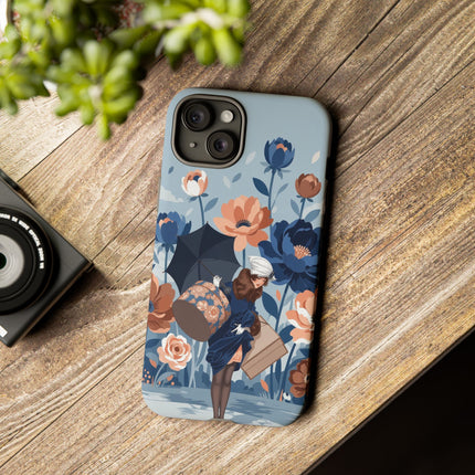 ☂️🌺 The Lady Of The Traveling Garden Phone Case – Art Deco Floral Adventure