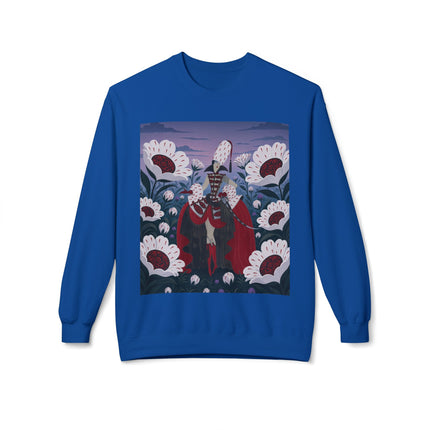 🎭🌹 The Crimson Garden Masquerade Midweight Crewneck Sweatshirt – Art Deco Floral Fantasy