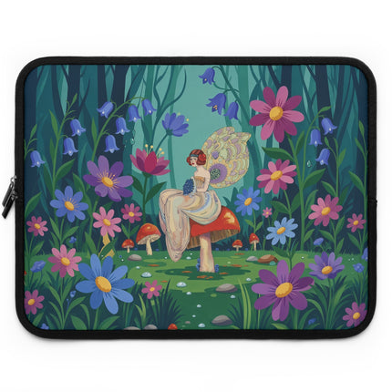 🧚🌸 The Lady Of The Enchanted Mushroom Garden Laptop Sleeve – Art Deco Woodland Fantasy