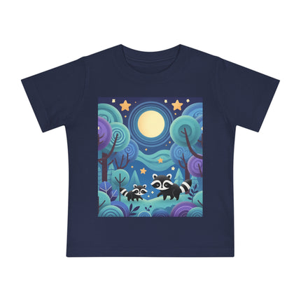 Enchanted Nighttime Raccoons Baby T-Shirt – A Magical Forest Adventure