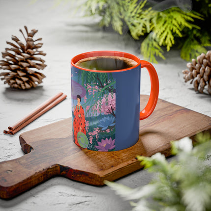 The Lady Of The Cherry Blossoms Colorful Mugs – Art Deco Spring Elegance