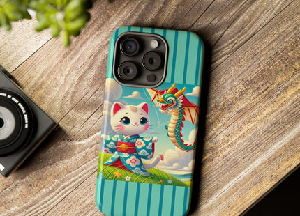 Geisha Kitten and the Dragon Kite Phone Cases