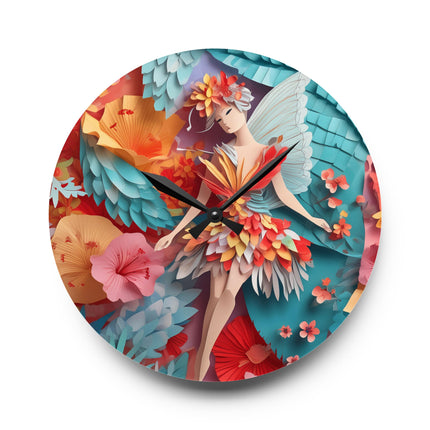 Hibiscus Fairy Acrylic Wall Clock, Round and Square