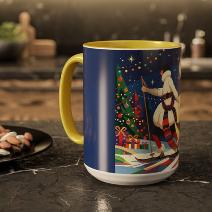 🌙🎿 The Moonlit Christmas Skier Colorful Mug – Whimsical Holiday Fantasy