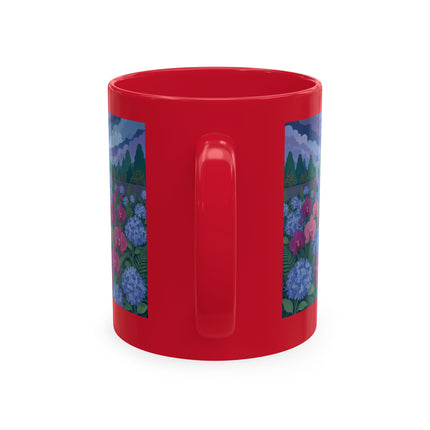 🦚🌸 The Lady & The Peacock On The Garden Steps Ceramic Mug – Art Deco Garden Elegance