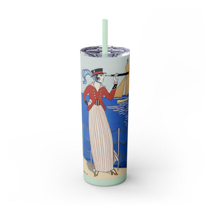 Costume de Yacht by George Barbier Skinny Tumbler with Straw, 20oz