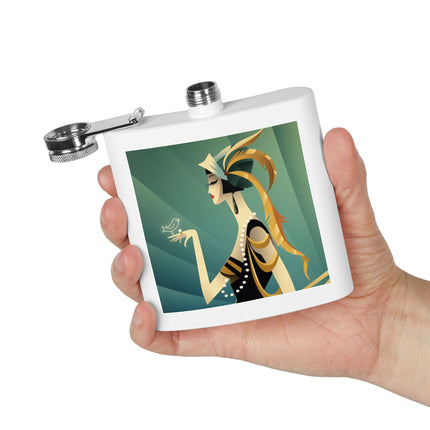 Art Deco Flapper with Bird Flask – Elegant Glamour & Timeless Style