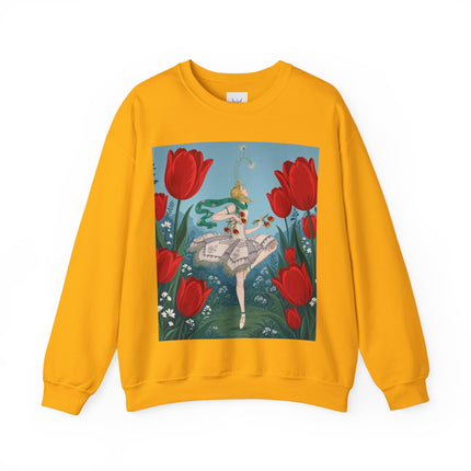 🌷🩰 The Scarlet Tulip Ballet Crewneck Sweatshirt – Art Deco Floral Whimsy
