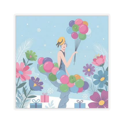🎈❄️ The Lady Of The Winter Celebration Kiss-Cut Sticker – Art Deco Holiday Fantasy