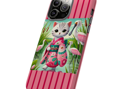 Geisha Kitten Strolls Among the Spoonbills Phone Cases