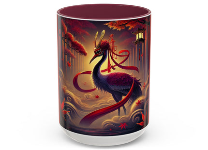 Regal Crimson Crane in the Autumn Mist Colorful Mugs (11oz, 15oz)
