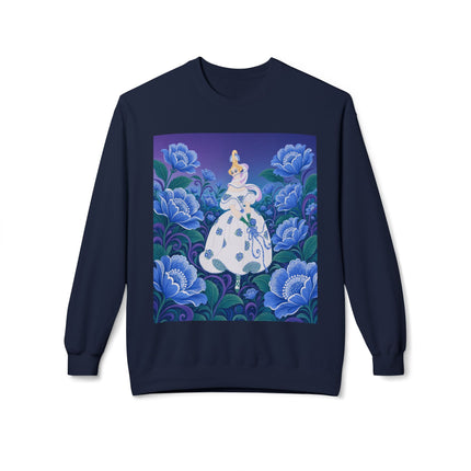 💙🌸 The Enchanted Blue Blossom Garden Midweight Crewneck Sweatshirt – Art Deco Floral Elegance