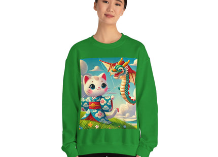 Geisha Kitten and the Dragon Kite Heavy Blend™ Crewneck Sweatshirt
