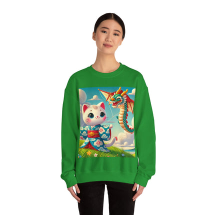 Geisha Kitten and the Dragon Kite Heavy Blend™ Crewneck Sweatshirt