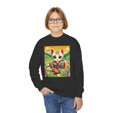 Samurai Kitten Youth Crewneck Sweatshirt – Grace, Discipline & Whimsical Strength