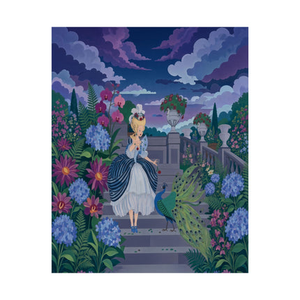 🦚🌙 The Lady Of The Midnight Peacock Garden Matte Vertical Poster – Art Deco Floral Elegance