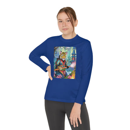 Cyberpunk Leopard Youth Long Sleeve Competitor Tee – Neon Magic & Futuristic Adventure