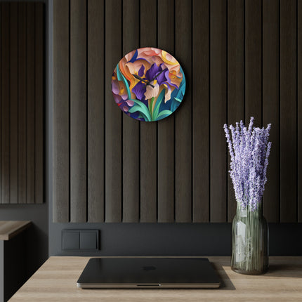 The Elegant Iris Flower Acrylic Wall Clock, Round and Square