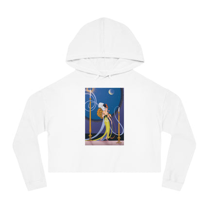 Smoke and Secrets: A Glamorous Encounter in Prohibition Era Women’s Cropped Hooded Sweatshirt
