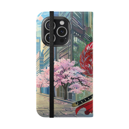 🦁🦊⚔️ Cyberpunk Lion Samurai Flip Case – Futuristic Honor & Kitsune Spirit