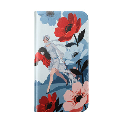 🌺🐕 The Lady Of The Flower Walk Flip Case – Art Deco Garden Stroll