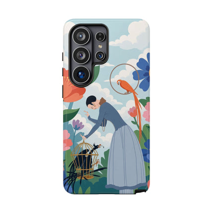 🦜🌺 The Lady Of The Garden Aviary Phone Case – Art Deco Floral Whimsy