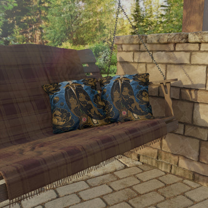 🐉🌺 The Golden Dragon Empress Outdoor Pillow – Art Deco Oriental Fantasy