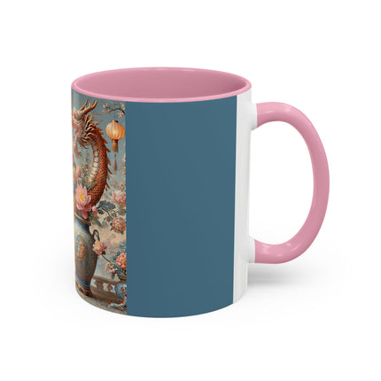 Golden Dragon & Lantern Lady Colorful Mug – Imperial Dragon & Elegant Harmony