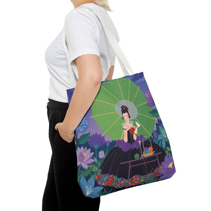 🧶🌸 The Lady Of The Enchanted Knitting Garden Tote Bag – Art Deco Floral Fantasy